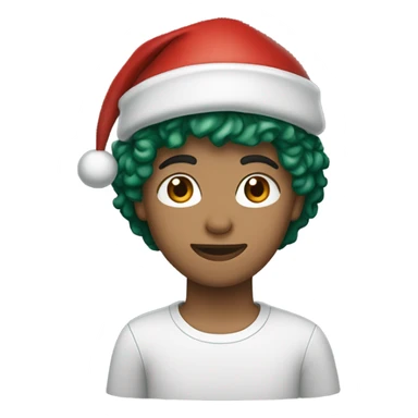 Unisex person light skin short curly dark green hair in a red Santa hat  sticker