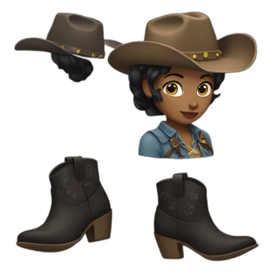 cowgirl straight black hair sticker