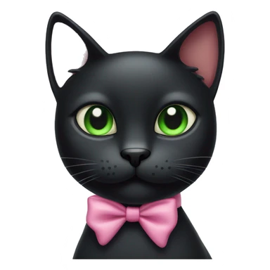 black cat with green eyes wearing a pink bow on her right ear sticker