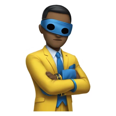 Invincible wearing a yellow and blue suit with black accents. He should have a distinctive yellow visor-style mask covering his eyes, shot black hair. heroic expression. sticker