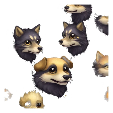 Black iridescent fluffy dog fox head zombie skeleton gold mechanical nebula galaxy stars flowers fairy lights vintage sticker