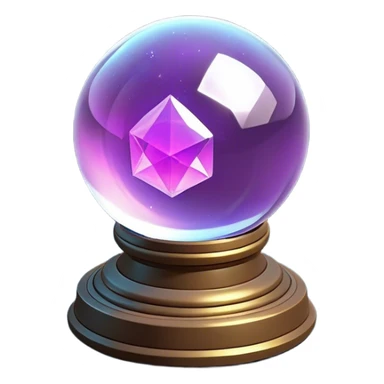 Clash of Clans aesthetic: Cinematic Playful 3D Isometric Crystal Ball Emoji, rendered in a 3D vector-style similar to standard emojis with minimal shading and bold, simplified shapes. A compact, distinct form with signature details, softly glowing with a fantasy RPG magic charm. Simplified yet unmistakably iconic, highly detailed and consistent, glowing with a soft radiance and high shine. Stylized with a touch of heroic grandeur and a soft glowing outline, capturing the essence of a beloved gaming relic with a friendly, playful manner! sticker