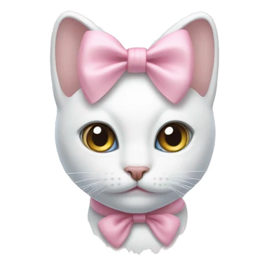 a white cat, with pastel pink bow on its neck sticker