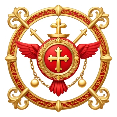 red saint emblem with holy symbols sticker