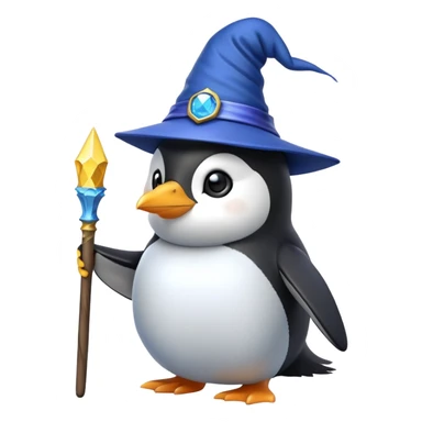 Penguin wearing a wizard hat and holding a magic wand sticker