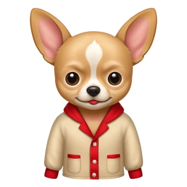 Create a mad beige Chihuahua with a red buttones pyjama. Under It, It says: No estoy enfadada sticker