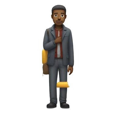 Man waiting at a bus stop with a sign for the bus  sticker