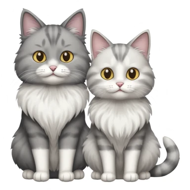 a realistic looking very fluffy grey and white cat sitting next to another cat sticker