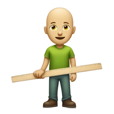 Yellow bald guy wearing green shirt holding a wooden ruler red lips. sticker