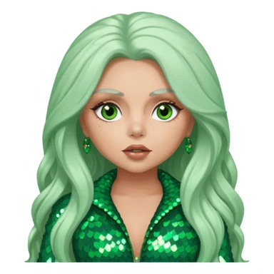 Jesy Nelson from Little Mix with long white hair, green sequin outfit sticker