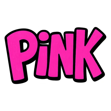 the word 'pink' in bubbly, cartoon pink style sticker