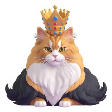 majestic calico maine coon cat with fluffy mane wearing a royal crown sticker