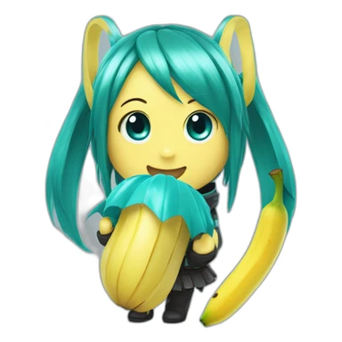 hatsune miku as a minion holding a banana sticker