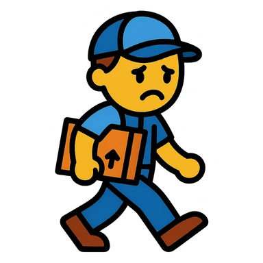 emoji of delivery man is going somewhere to the right , he is sad, he is dressed in work uniform sticker