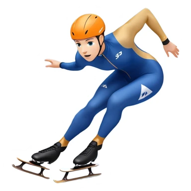 An icon showing a speed skater gliding on a professional oval ice track, captured in mid-motion with aerodynamic posture and sleek skates. The background features snowy mountains, flags, and a clear blue sky. Transparent background reflects the speed and elegance of the sport. sticker