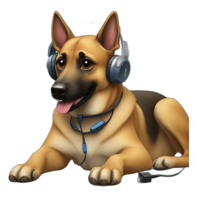 malinois dog with headphone and PlayStation controller sticker