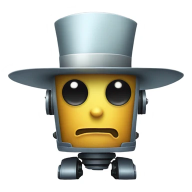 Robot with a large hat sticker