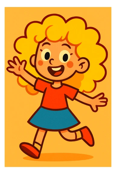 a girl with blonde curly hair, vibrant cartoon style sticker