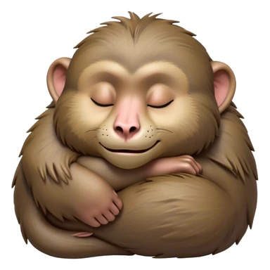 Meme-Worthy Cute Sleeping Baboon Portrait Emoji, Head resting peacefully with a contented smile, showcasing a robust build and a luxuriously soft Fur of earthy browns, eyes shut in a serene, restful nap, Simplified yet hilariously adorable features, highly detailed, glowing with a soft, drowsy light, high shine, relaxed and utterly lovable, stylized with an air of playful laziness, bright and heartwarming, soft glowing outline, capturing the essence of a comically sleepy baboon, so meme-worthy it feels like it could instantly become the next viral sensation of adorable slumber! sticker