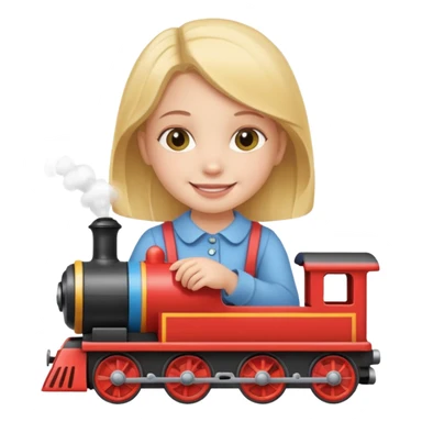 small girl holding train toy sticker