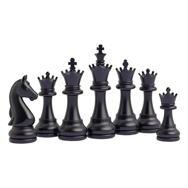 full chess set, all pieces are black queens, shiny, modern look, 3D emoji style, no text sticker