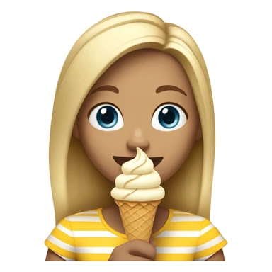 Girl with blonde hair, blue eyes, yellow striped shirt, holding vanilla ice cream cone sticker