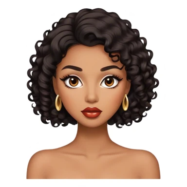 Glamourous, brown skin tone, very beautiful woman, with big plump lips, long long lashes, black curly smooth short hair, brown eyes sticker