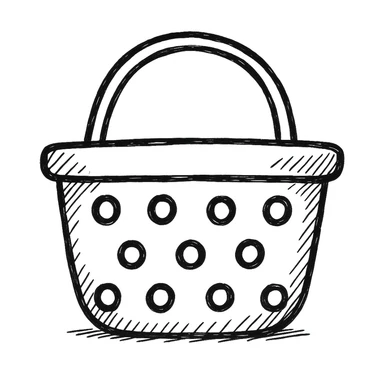 A water basket with chaotic holes in the style of a hand drawn icon with no fill sticker