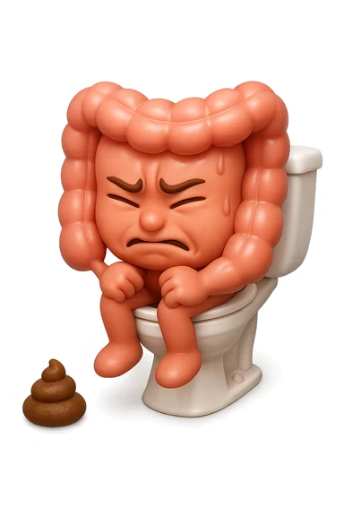 EMOJI STILE IPHONE 3D DI UN INTESTINO CHE sta seduto sul wc e davanti ha una montagnetta di feci a palline stile emoji iphone, fallo senza naso e FAGLI UN ESPRESSIONE di dolore mentre si sforza E FALLO MOLTO REALISTICO IN 3D sticker