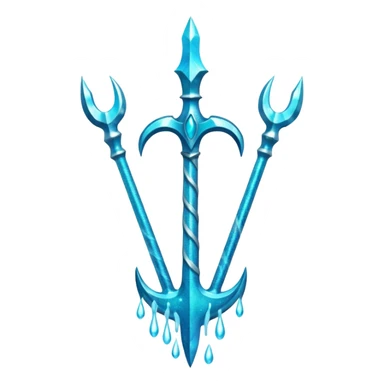 Cyan Poseidon's trident with glitter and water effects around it. sticker