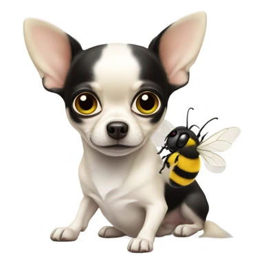 White chihuahua with big eyes and bumble bee sticker