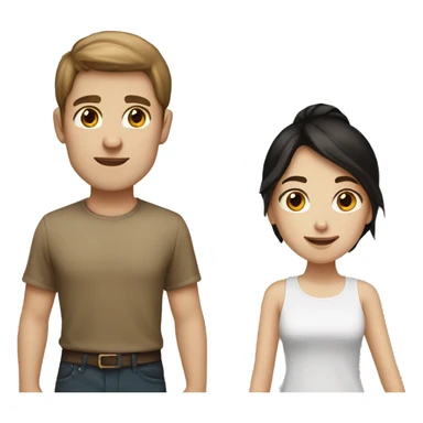 Brown haired girl light tan and white boy black hair couple sticker