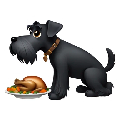 Black Schnauzer Dog eating Thanksgiving, turkey sticker