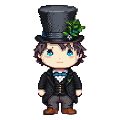 white boy minikin with a black top hat sticker