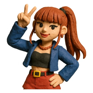 K-pop idol inspired by Blackpink, textured details, fun pose, modern outfit, claymation style sticker