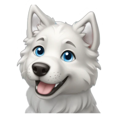 Happy Puppy Wolf dog white blue eyes sticker