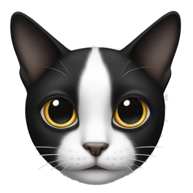 Black and white cat with a black spot on right eye and black left and right ear sticker