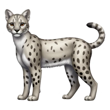 Realistic patterned marked edgy greyish blackish whitish silvery Shiny Colorful Glossy Cougar-Snow-Leopard-Caracal-Lioness-Bobcat-fusion-animal-hybrid-creature, full body, tufted ears, long thin tufted tail sticker