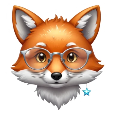 A sad fox with shimmering fur, a glowing tail, a silver star on its forehead, and round glasses, with a single tear rolling down its cheek sticker