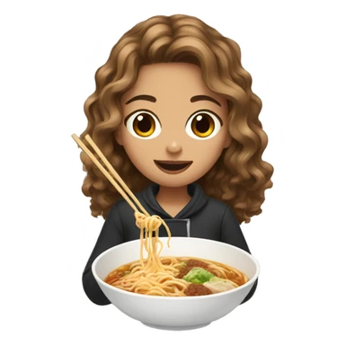 Brown and wavy hair girl eating ramen  sticker