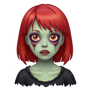 Zombie emoji, girl with red hair and bangs sticker