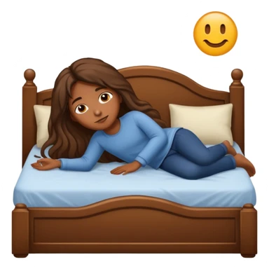 Piel morena, pelo largo  acostada en una cama sticker