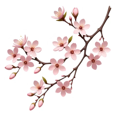 Cinematic Realistic Sakura Flowers on a Branch, depicted as delicate, soft pink blossoms gracefully adorning a slender, gently twisted branch, illuminated by subtle, warm natural light that accentuates their ethereal beauty and transient charm, poetic spring scene sticker