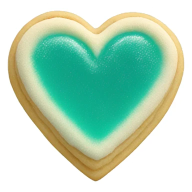 Realistic shortbread cookie in the shape of a heart with teal jelly middle filling and sprinkled powder sugar on top. sticker