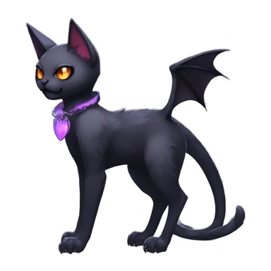   cool edgy beautiful anime-style ethereal dark-punk-themed animal vampiric cat-hybrid Fakemon with fangs and bat-wing-ears with a collar full body sticker