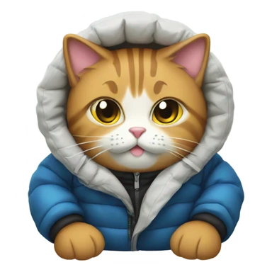cat wearing a puffy jacket eating sushi sticker