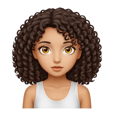 Ragazza con capelli mori e ricci, pelle abbronzata, occhi color ambra e con un outfit estivo bianco sticker