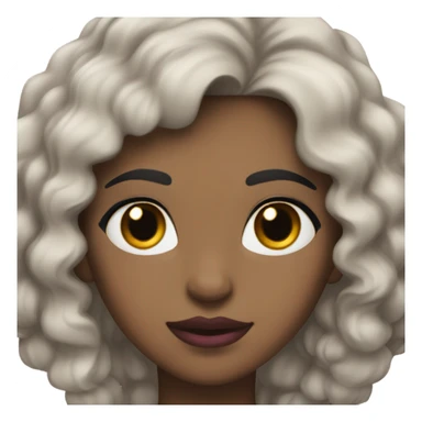 Woman with white skin, wavy black hair, brown eyes, black eyebrows, thick pink lips, sticker