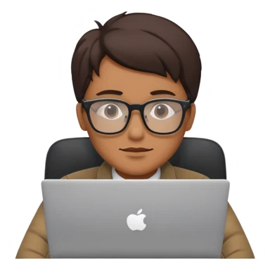 designer with tan skin and square glasses using a laptop sticker
