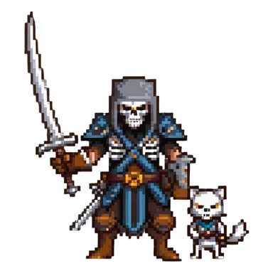 ninja skeleton with swords and a brown wolf sticker